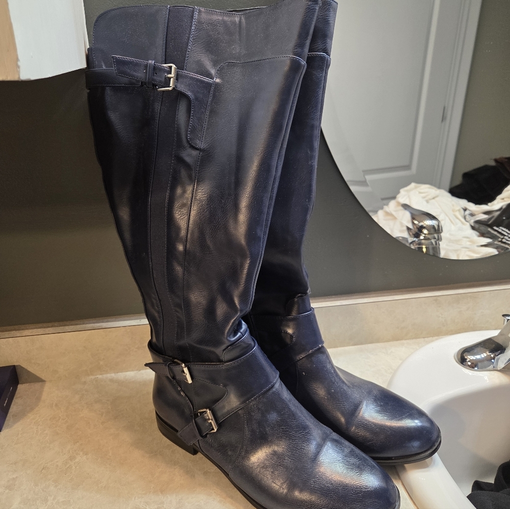 Women's Tall Faux-Leather Riding Boots - Navy